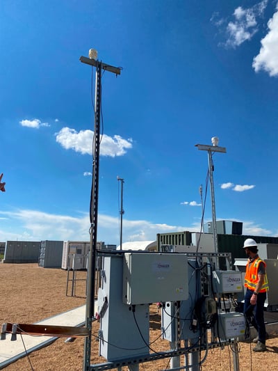 Weather station instruments at a community solar farm