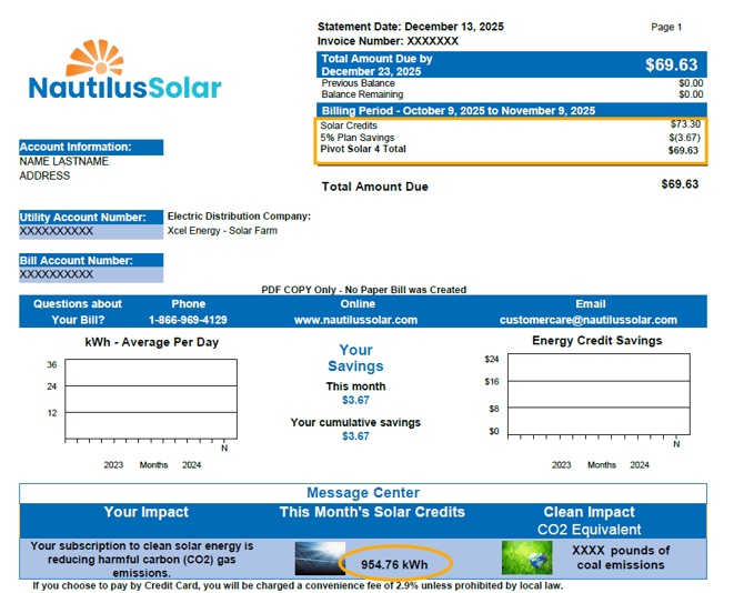 Example of a Nautilus statement for Xcel Energy in Colorado with dual billing.