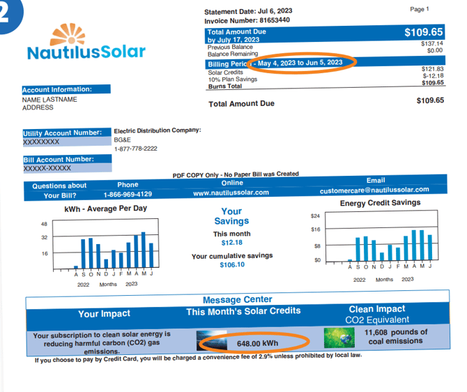Example of a Nautilus Statement for BG&E customers in Maryland.