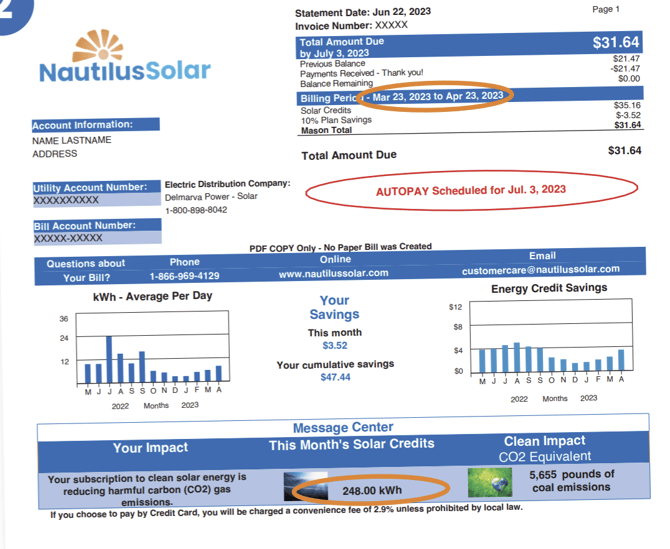 Example of a Nautilus Statement for Delmarva Power customers in Delaware.