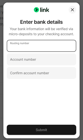Link form to manually add your bank details