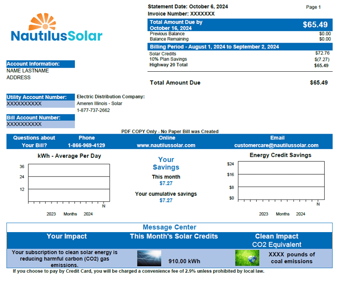 Nautilus Solar bill example with Ameren