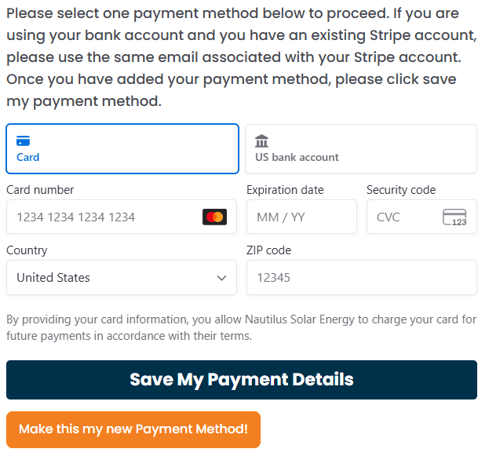 Updating or adding a new credit or debit card in the Nautilus customer portal