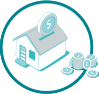 house with coins going into the house icon